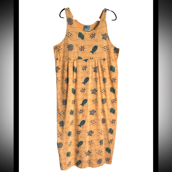 Zip Code Dresses & Skirts - ZIP CODE Women’s Cotton Print Yellow Fish Shell Maxi Dress Sz XL